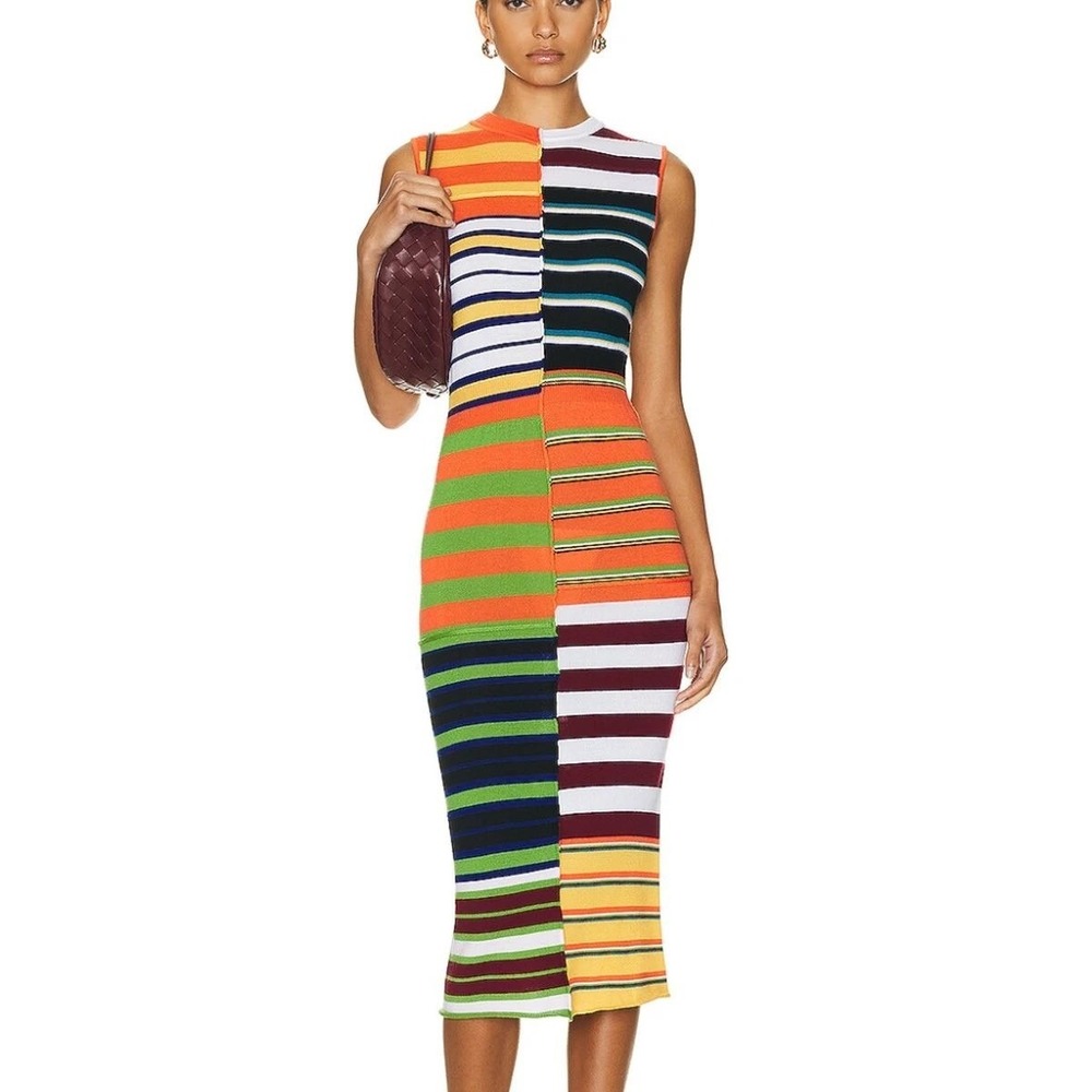 Marni Striped Patchwork Virgin Wool Midi Dress‎ IT 38 US 2